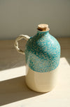 Green Pine olive oil bottle – handmade ceramic olive oil bottle with densely carved pine pattern, cork and twisted handle