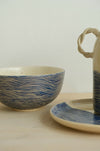 Deep Blue bowl with Deep Blue plate and oil bottle