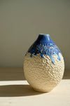 Deep Blue vase – handmade carved stoneware vase with dripping cobalt blue glaze