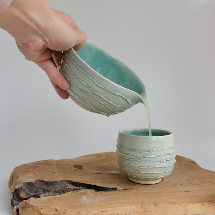 Light turquoise matcha set (bowl + cup)