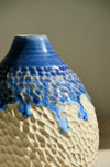 Deep Blue vase – close-up of blue glaze over carved stoneware