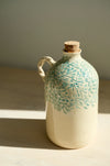 Pine olive oil bottle – handmade ceramic olive oil bottle with carved turquoise pine pattern, cork and twisted handle
